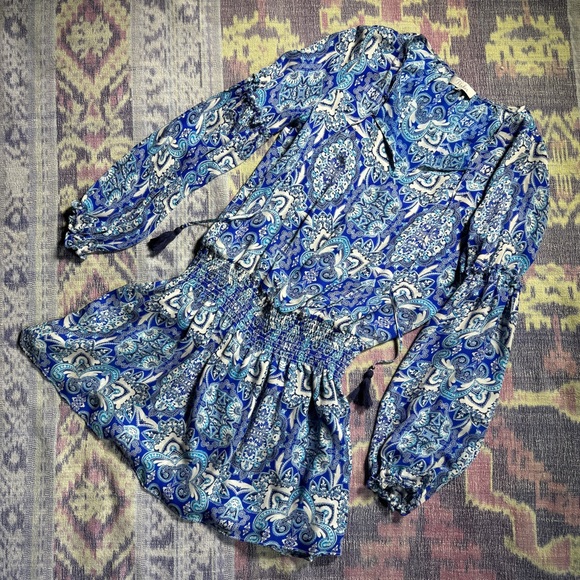 Parker Women's Maeve Mini Dress Drop Waist Long Sleeves In Glacius Brocatto - Picture 7 of 16